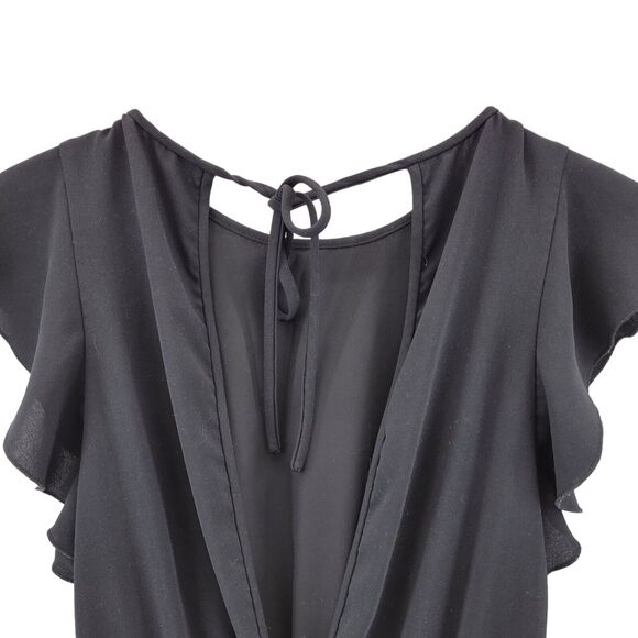 Aritzia‎ Wilfred Fleurette Romper Size XS Black Open Back Short Flutter Sleeves - Picture 7 of 13